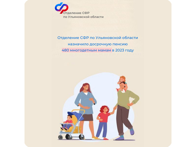 Отделение СФР по Ульяновской области назначило досрочную пенсию 480 многодетным мамам в 2023 году.