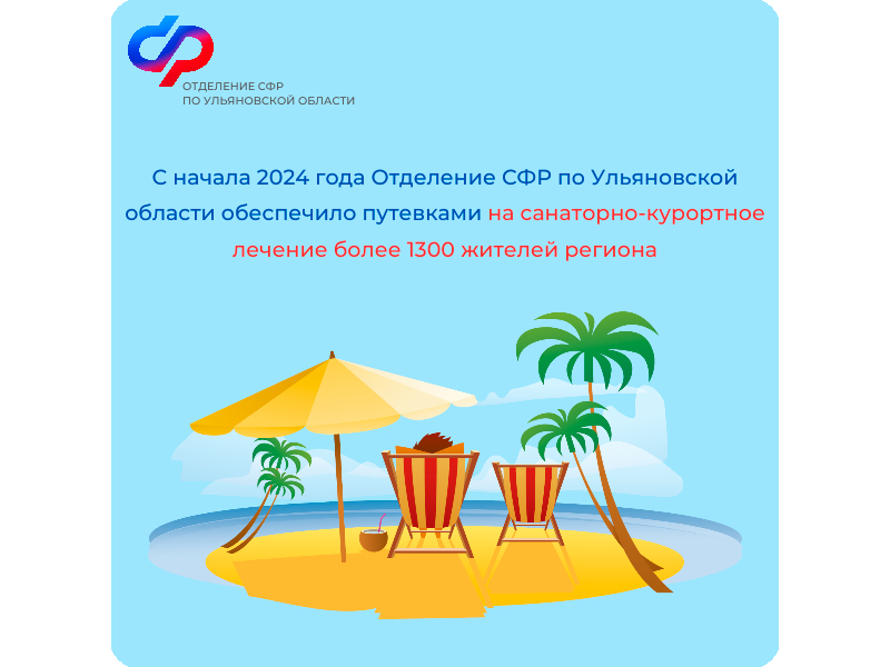 С начала 2024 года Отделение СФР по Ульяновской области обеспечило путевками на санаторно-курортное лечение более 1300 жителей региона.